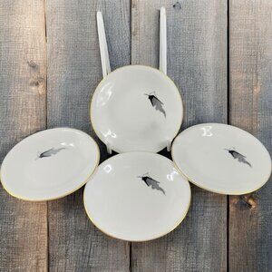 Freiberger Porzellan Round Dish Plate Unique Design Germany MCM Gold Edge Set 3